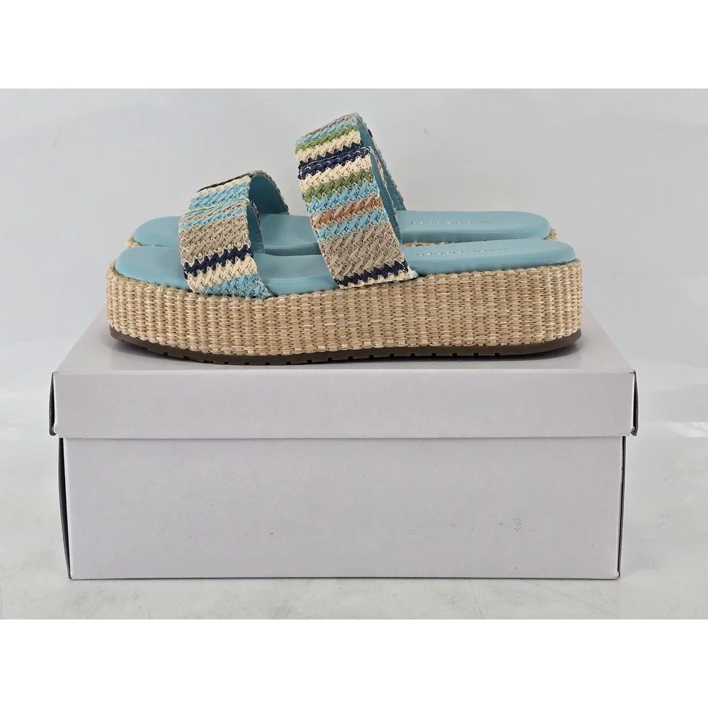 Marc Fisher Pelma Platform Sandal Womens 8 Light Blue Multi Woven - New